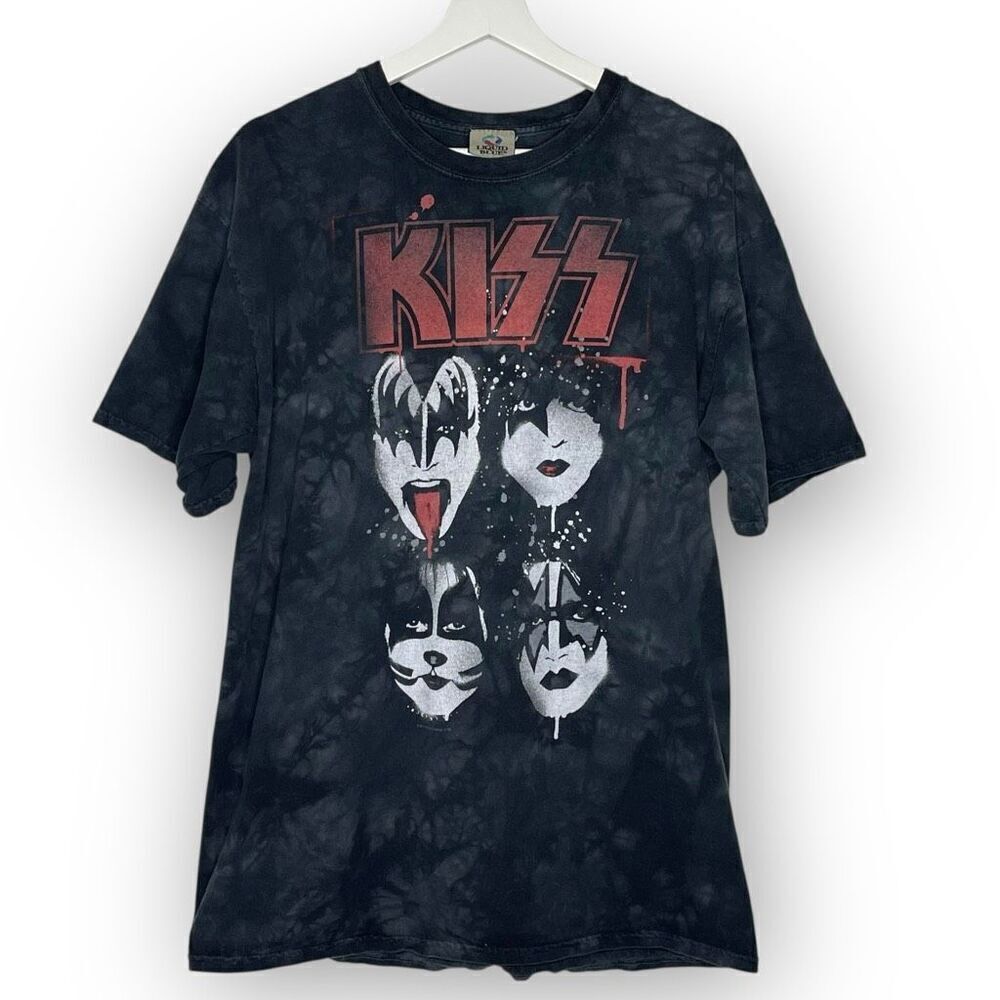 Liquid Blue Kiss Tie Dye Short Sleeve Tshirt Black Gray Cotton Unisex Size Large